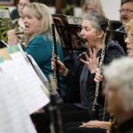 Colleen Torrence and Kathryn Kurtz raise their voices in mock terror during rehearsal for Godzilla Eats Las Vegas. (Ben Hohenstatt / Juneau Empire)