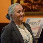 Then-Lieutenant Governor candidate Edie Grunwald speaks at a Charlie Pierce campaign event at Paradisos restaurant in Kenai on Saturday, March 5, 2022. Grunwald announced she is withdrawing from the race after gubernatorial candidate Charlie Pierce was sued last week by a woman who said he sexually harassed her when she worked as an assistant. (Camille Botello / Peninsula Clarion File)