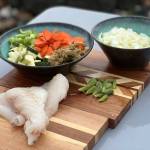 Vegetables, seaweed, spruce tips, and halibut ingredients for chowder. (Vivian Faith Prescott / For the Capital City Weekly)