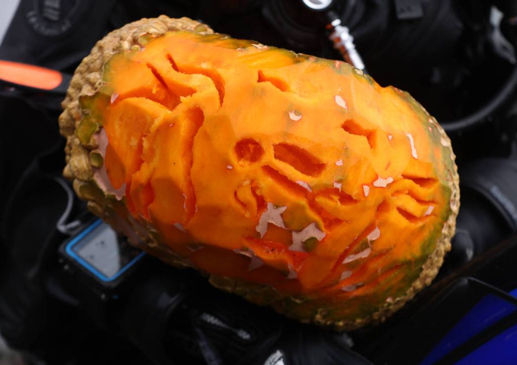 Muriel Dittrichs pumpkin won Best In Show at an underwater pumpkin carving event held Sunday at Auke Rec. (Ben Hohenstatt / Juneau Empire)