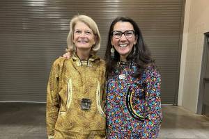 Republican U.S. Sen. Lisa Murkowski and Democratic Rep. Mary Peltola announce during the Alaska Federation of Natives Convention on Oct. 22 they will vote for each other in the Nov. 8 general election. The two incumbents are dominating their opponents in campaign contributions and available funds according to reports filed with the Federal Elections Commission as of Thursday.