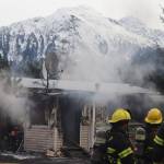 CCFR responding to a trailer fire at Sprucewood Park in Mendenhall Valley Wednesday morning at approximately 8:30 a.m. No injuries were reported. (Jonson Kuhn / Juneau Empire)