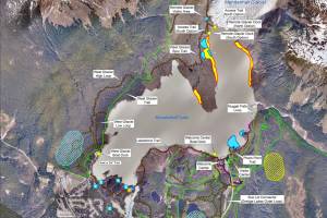 A map showing Alternative 2, the most aggressive of four original options for expanding the Mendenhall Glacier Recreational Area, includes a dock for commercial motor boats that would carry passengers to a new visitor area at the face of the Mendenhall Glacier. That alternative is the proposed action by the U.S. Forest Service, but a revised draft Environmental Impact Statement scheduled to be released Tuesday adds three new lower-impact alternatives to three others already being considered. (U.S. Forest Service)