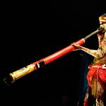 This November 2011 photo available under a Creative Commons license shows a man playing a didgeridoo, perhaps the best-known instrument requiring circular breathing. This instrument is a hollow tube, cylindrical or tapered, traditionally made from selected trees hollowed out by termites. Sounds are made when a player places the tube against the face and blows, vibrating the lips. (Imagicity)