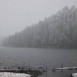 Snow flakes and mist fill the air over Auke Lake on Thursday. Juneau saw its first serious snowfall of the season. About five to seven inches of snow were forecast for Juneau by midday Thursday, with about five inches reported in the Mendenhall Valley by about 10 a.m., said Brian Bezenek, lead meteorologist for the National Weather Service in Juneau. (Ben Hohenstatt / Juneau Empire)
