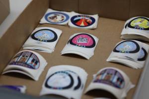 Stickers for people whove voted await Juneau residents at a polling site Tuesday. (Ben Hohenstatt / Juneau Empire)