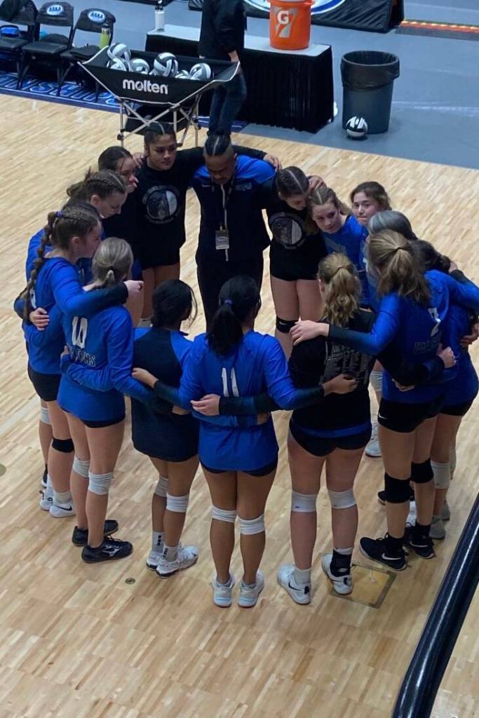 Courtesy Photo / Julie Herman 
TMHS falcons gather for group huddle during one of their playoff games against Lathrop and Dimond High School on Friday, Nov. 11.