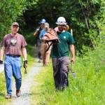 Trail Mix Inc.s executive director, Ryan OShaughnessy, right, walks with Mike McKrill off Lemon Creek Trail on June 4, 2022 after taking part in the organizations annual National Trails Day event. (Michael S. Lockett / Juneau Empire File)