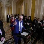 Senate Majority Leader Chuck Schumer, D-N.Y., joined from left by Sen. Patty Murray, D-Wash., Majority Whip Dick Durbin, D-Ill., and Sen. Debbie Stabenow, D-Mich., speaks to reporters following a closed-door policy meeting on the lame duck agenda, at the Capitol in Washington, Tuesday, Nov. 15, 2022. (AP Photo / J. Scott Applewhite)