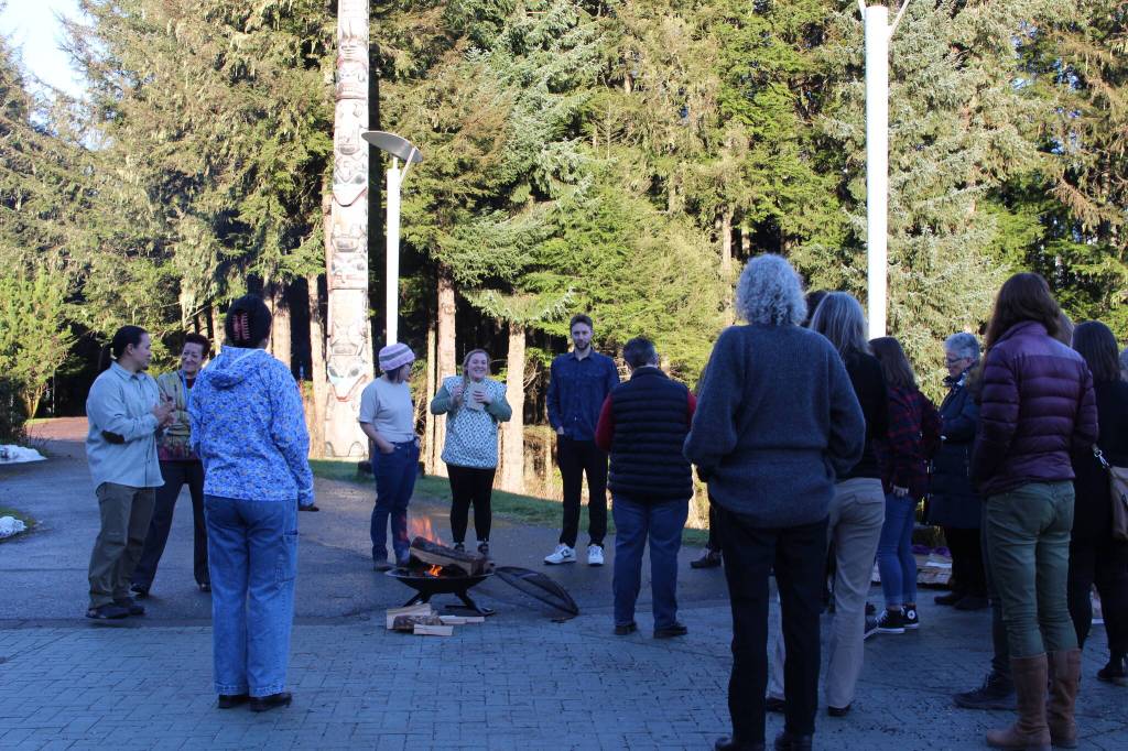 Fire dish memorial, led by X̱unei Lance Twitchell, a professor of Alaska Native Languages at UAS.(Courtesy Photo / Shaelene Grace Moler)