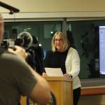 Alaska Division of Elections Director Gail Fenumiai explains the ranked choice voting process as the results are tallied during an Alaska Public Media broadcast Thursday evening at her office in Juneau. While the process received extensive statewide and national attention, only a few people showed up as in-person observers during the special election tally in August and the general election tally. (Mark Sabbatini / Juneau Empire)