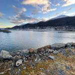 Wind blows a shimmer over the water at the Douglas Harbor Sunday afternoon. Taku Winds along with single-digit temperatures are expected to hit downtown Juneau and Douglas in the early hours of Tuesday morning and are predicted to last until later Tuesday evening. (Clarise Larson / Juneau Empire)