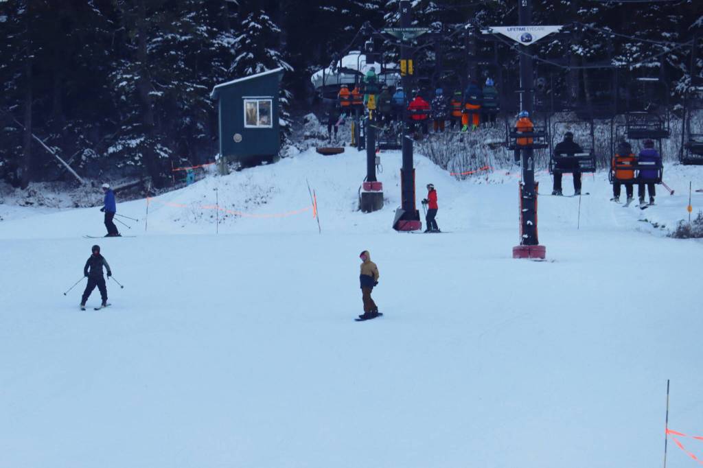 Muskeg and Dolly Varden runs were available for Juneau skiers and boarders during Eaglecrest Ski Areas opening weekend on Saturday, Dec. 3. (Jonson Kuhn / Juneau Empire)