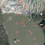 This photo is a screenshot of GPS points where Brian Weed drilled holes at on Mendenhall Lake Monday morning. He noted that some look like they are in the glacier, however, he said they are not and it is due to the map being outdated and the glacier receeding. (Courtesy / Brian Weed)