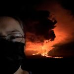 Vivian Mork Yeilk selfie with lava, Mauna Loa eruption, Big Island, Hawaii. November 2022. (Yéilk Vivian Mork / For the Capital City Weekly)