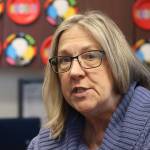 Gail Fenumiai talks about some of Alaskas most unusual elections on Friday, her last day as director of the state Division of Elections in Juneau after a 20-year career with the division. Behind her are congratulatory and farewell plates covering the walls, while her floor was strewn with a balloon drop from well-wishers before she arrived. (Mark Sabbatini / Juneau Empire)