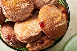 A plate of jelly doughnuts are displayed in New York on Nov. 15, 2021. In Jewish homes, jelly doughnuts are often enjoyed during Hanukkah and are known as Sufganiyot. (Cheyenne Cohen via AP)