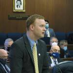 Alaska Republican state Rep. David Eastman speaks on the floor of the Alaska House on Jan. 31, 2022, in Juneau, Alaska. A lawyer said in opening arguments Tuesday, Dec. 13 in a case against Eastman that the Alaska lawmaker is unfit to hold office because hes a member of the far-right Oath Keepers, a group that has either advocated or engaged in concrete action to overthrow the U.S. government. (AP Photo/Becky Bohrer, File)
