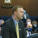 Alaska Republican state Rep. David Eastman speaks on the floor of the Alaska House on Jan. 31, 2022, in Juneau, Alaska. A lawyer said in opening arguments Tuesday, Dec. 13 in a case against Eastman that the Alaska lawmaker is unfit to hold office because he's a member of the far-right Oath Keepers, a group that has either advocated or engaged in concrete action to overthrow the U.S. government. (AP Photo/Becky Bohrer, File)