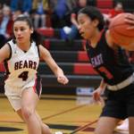 Senior guard Kiyara Miller runs down the court during Wednesday nights game against Bettye Davis East Anchorage High School during the first night of the Princess Cruises Capital City Classic. (Clarise Larson / Juneau Empire)