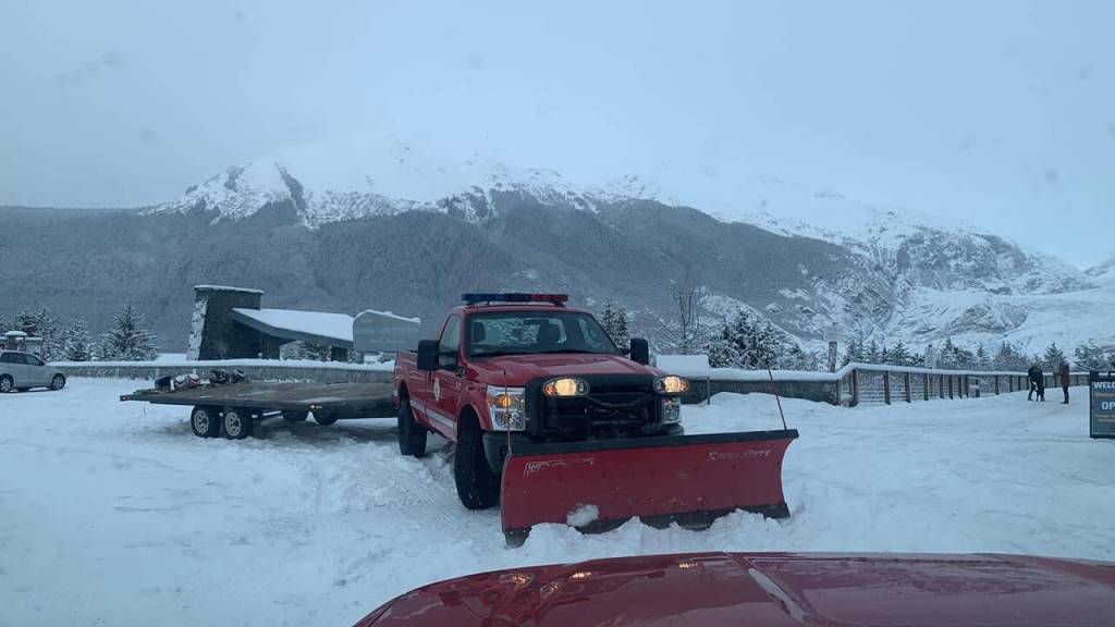 CCFR prepares to perform a rescue on the frozen ice on Saturday after receiving a report of a man slipping and injuring himself roughly half a mile from the visitors center at the Mendenhall Glacier. (Courtesy Photo / Capital City Fire/Rescue)