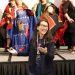 U.S. Rep. Mary Peltola dances with others attending a reelection campaign event Oct. 25 at Elizabeth Peratrovich Hall. (Mark Sabbatini / Juneau Empire)