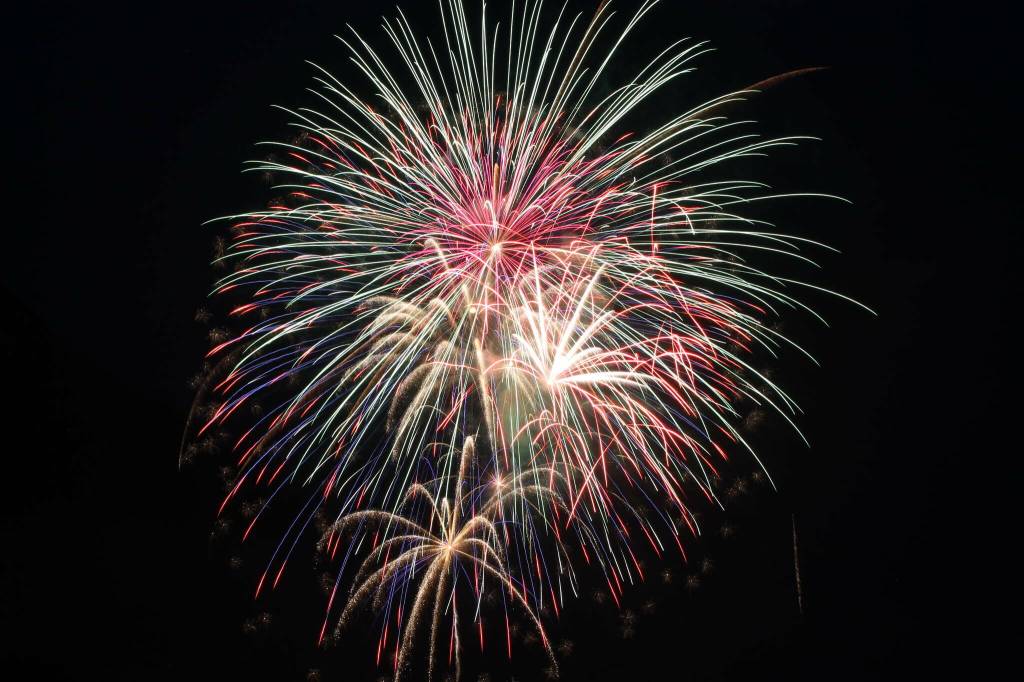 Clarise Larson / Juneau Empire 
Fireworks from the finale of Juneaus Fourth of July celebration light up the sky earlier this year. No such official celebration is planned New Years Eve, and both restrictions on personal fireworks use and stormy winter weather will mean a darker hue to the celebrations welcoming in the year 2023.