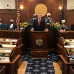 Gov. Mike Dunleavy delivers his 2022 State of the State address before a joint session of the Alaska State Legislature. (Peter Segall / Juneau Empire File)