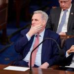 Rep. Kevin McCarthy, R-Calif., listens as the second round of votes are cast for the next Speaker of the House on the opening day of the 118th Congress at the U.S. Capitol, Tuesday, Jan. 3, 2023, in Washington.(AP Photo/Alex Brandon)