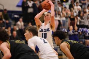 TMHS junior forward James Polasky prepares to take a free throw Tuesday night during a home game against Service. Polasky missed the shot, but did sink a subsequent follow-up opportunity. Coach John Blasco said Polasky's play was among the positive takeaways from the 47-43 loss. (Ben Hohenstatt / Juneau Empire)