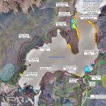 A map showing Alternative 2, the most aggressive of seven options for expanding the Mendenhall Glacier Recreational Area, highlights key features that would be subject to various levels of development. (U.S. Forest Service)