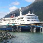 The Columbia docks at the terminal in Haines while in service previously. The Alaska Marine Highway vessel, which was taken out of service as a cost-cutting measure in 2019, is scheduled to resume voyages between Bellingham and Southeast Alaska in February while the Matanuska undergoes renovations. (Geraldine Young / Alaska DOTPF)