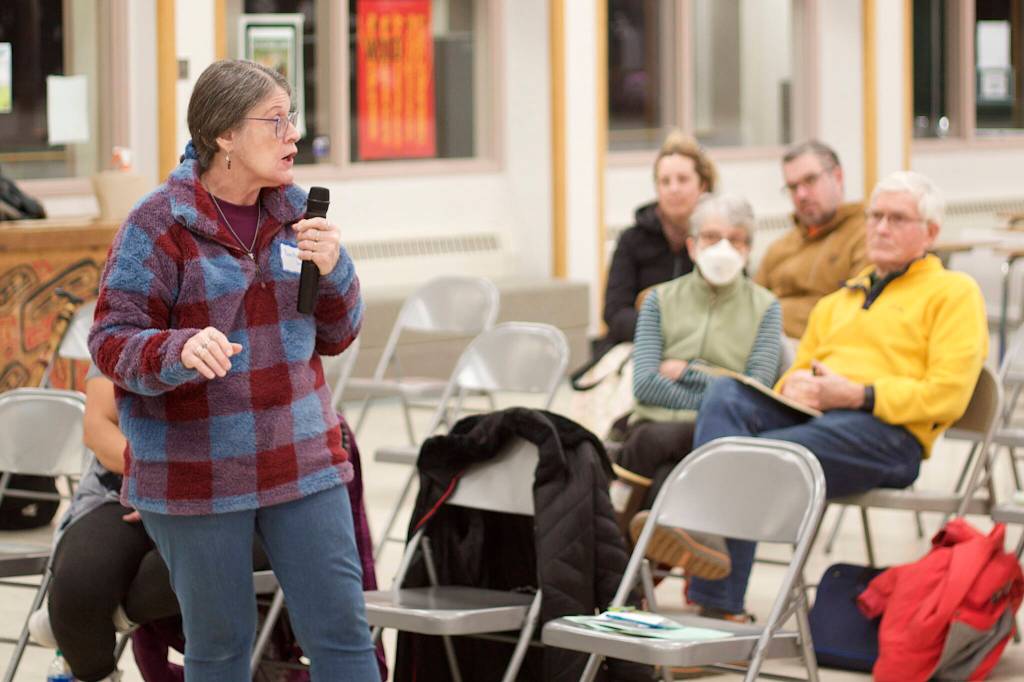 Mark Sabbatini / Juneau Empire 
Pamela Muller-Guy, a hearing-impaired services provider in Juneau for decades, tells local state lawmakers about the shortage of current services for the disabled and asks what help the Alaska State Legislature may be willing to provide during the coming session at a town hall Wednesday at Dzantiki Heeni Middle School.