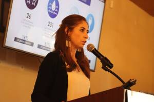 Jonson Kuhn / Juneau Empire 
Lanie Downs with Cruise Lines International Association Alaska addresses the Greater Juneau Chamber of Commerce along with other members of the community on cruise line projections and economic impact expected for 2023.