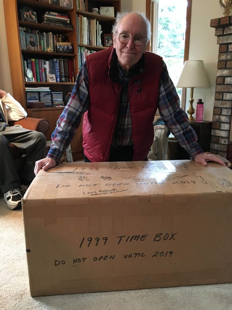 Courtesy Photo / Jonathon Turlove
Michael Orelove poses with one of his many annual 20-year time boxes. In addition to creating his own time capsules, Orelove was responsible for Juneaus time capsule located at the Hurff A. Saunders Federal Building.