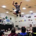 Kyle Worl gets launched into the air as he demonstrates the blanket toss at Juneau-Douglas High School: Yadaa.at Kalé before the start of the 2020 Traditional Games, March 6, 2020. The 2023 Traditional Games will take place at Thunder Mountain High School on Saturday and Sunday, April 1-2. Registration is now open. (Michael S. Lockett / Juneau Empire File)