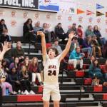 JDHS senior Kai Hargrave sinks a 3-point shot in the third quarter during Wednesday nights home game against Colony High School. (Jonson Kuhn / Juneau Empire)