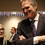 Clarise Larson / Juneau Empire 
Gov. Mike Dunleavy talks with local residents and people involved with this years legislative session during an annual welcoming reception hosted by city government and business leaders Tuesday at Elizabeth Peratrovich Hall. Dunleavy is scheduled to deliver his annual State of the State address, the first of his second term, to a joint session of the Alaska State Legislature at 7 p.m. Monday.