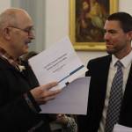 State Senate Finance Committee Chair Bert Stedman, R-Sitka, left, discusses the states revenue forecast following a presentation of the report Friday at the Alaska State Capitol. (Mark Sabbatini / Juneau Empire)