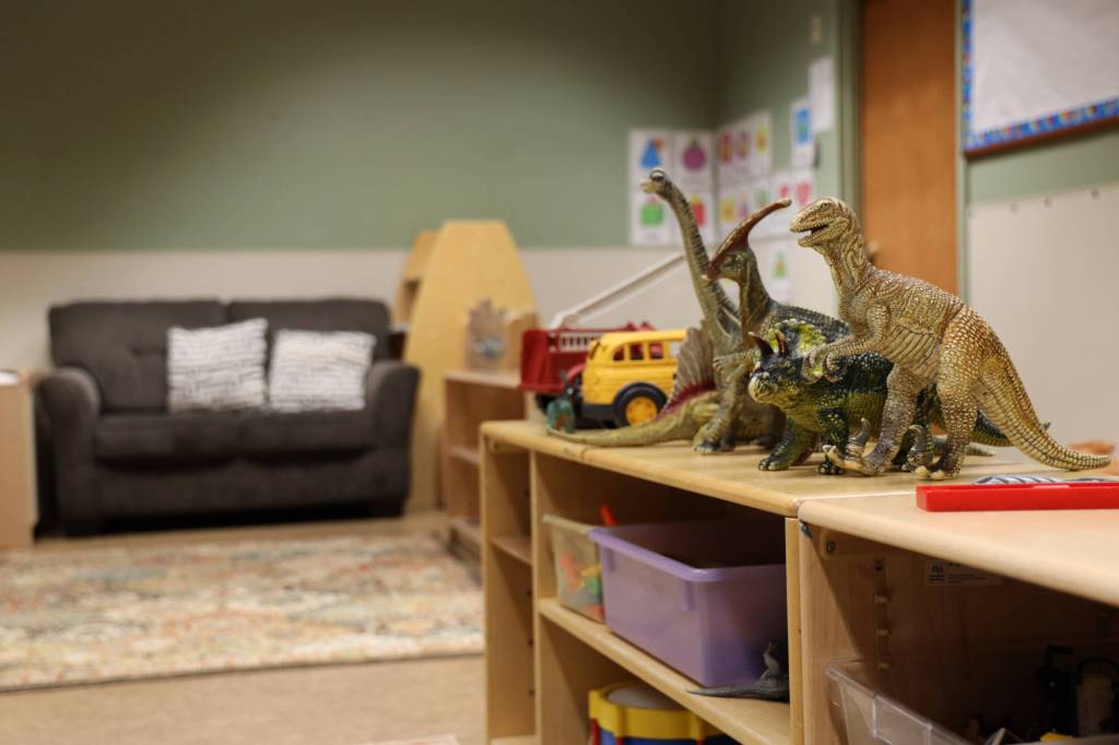 Clarise Larson / Juneau Empire 
Toys sit stagnant on a desk and will remain so after the temporary closure of downtown Gold Creek Child Development Center in mid-January, and another closure shortly followed, leaving dozens of families scrambling to find child care. Now, providers are speaking out about the dire situation the industry finds itself in and what needs to be done to fix it.