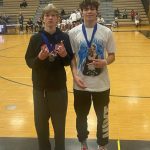 JDHS junior Sean Oliver and senior Orion Dybdahl pose for a photo on Saturday after earning all-tournament honors at the OBrady Invitational tournament in South Anchorage. (Courtesy Photo / Robert Casperson)