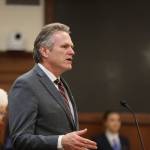Gov. Mike Dunleavy addresses state lawmakers and guests attending his State of the State speech Monday night before a joint session of the Alaska State Legislature at the Alaska State Capitol. The 50-minute speech was praised by many legislators are more positive and less confrontational than his first address four years ago. (Clarise Larson / Juneau Empire)