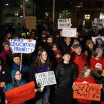 Dozens of Juneau teachers, students and residents gather at the steps of the Alaska State Capitol Monday evening in advocacy for an increase in the states flat funding via the base student allocation, which hasnt increased sizeably since 2017 and has failed to keep pace with inflation during the past decade. (Clarise Larson / Juneau Empire)