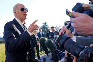 President Joe Biden talks with reporters on the South Lawn of the White House in Washington, Monday, Jan. 30, 2023, after returning from an event in Baltimore on infrastructure. (AP Photo / Susan Walsh)