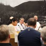 Carla Casulucan, shareholder relations manager for Huna Totem Corp., gives public testimony Monday night in support of the Huna Totem development and urged the city to vote against an ordinance that would have allowed the city to spend $300,000 to help plan the location of a proposed cruise ship dock at the downtown subport. (Clarise Larson / Juneau Empire)