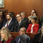 The four justices of the Alaska Supreme Court besides Chief Justice Daniel Winfree, including his successor Peter Maassen (at right in front row of audience section), plus new justice nominee Jude Pate (center) listen to Winfrees State of the Judiciary Speech on Wednesday. Numerous other top staff with the court system were also in the audience. (Mark Sabbatini / Juneau Empire)