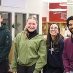 Jonson Kuhn / Juneau Empire
From left to right, AFS and Rotary exchange students Goce Dimitriev, Leni Schilling, Ana Scopel and Wasiq Malik pose for a photo at Floyd Dryden Middle School on Friday. Each met with various classes throughout the day to share their presentations and answer questions from Juneau students.