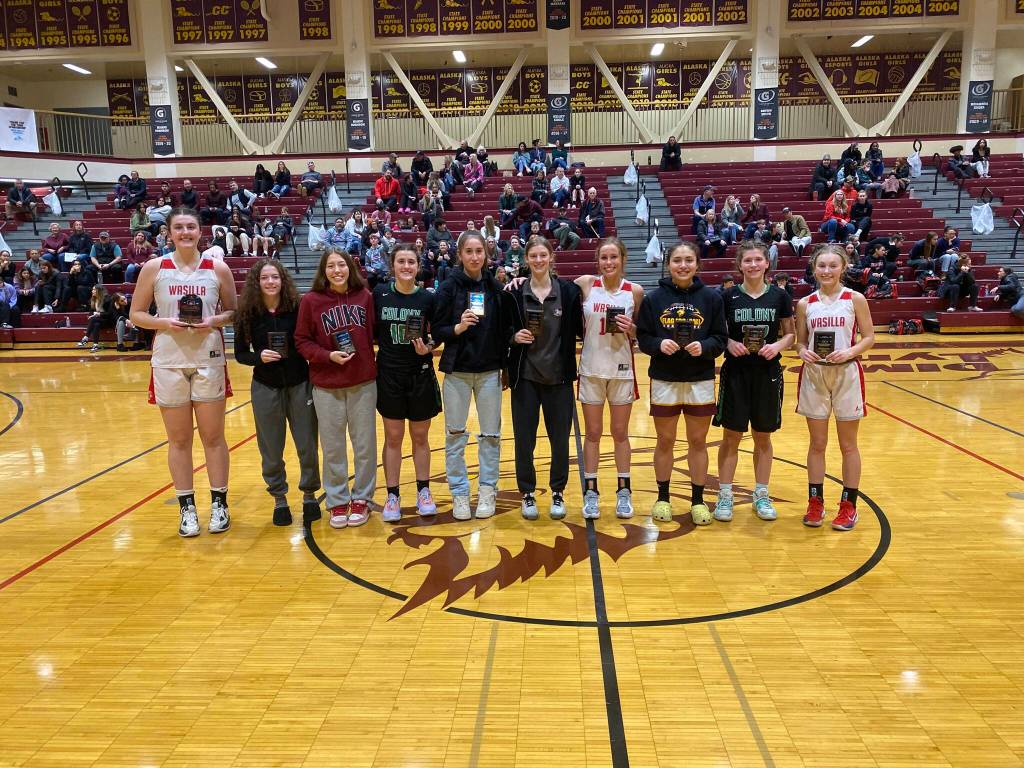 Courtesy Photo / Tanya Nizich 
JDHS senior Skylar Tuckwood (middle) earns all-tournament honors on Saturday at the conclusion of the Dimond Tournament in Anchorage.