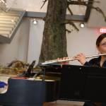 Sally Schlichting, on flute, and Sue Kazama, on piano, practice at the Alaska State Library, Archives and Museum Atrium Monday afternoon in preparation for Schlichtings upcoming solo concert Saturday afternoon. (Clarise Larson / Juneau Empire)