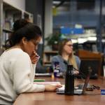 At the Tuesday night Juneau School District board of education meeting, board member Amber Frommherz listens to Superintendent Bridget Weiss, who is also the acting director of student services, share a report that revealed the Juneau School District has seen a 59% increase in the number of students experiencing homelessness this year compared to this time last year. (Clarise Larson / Juneau Empire)